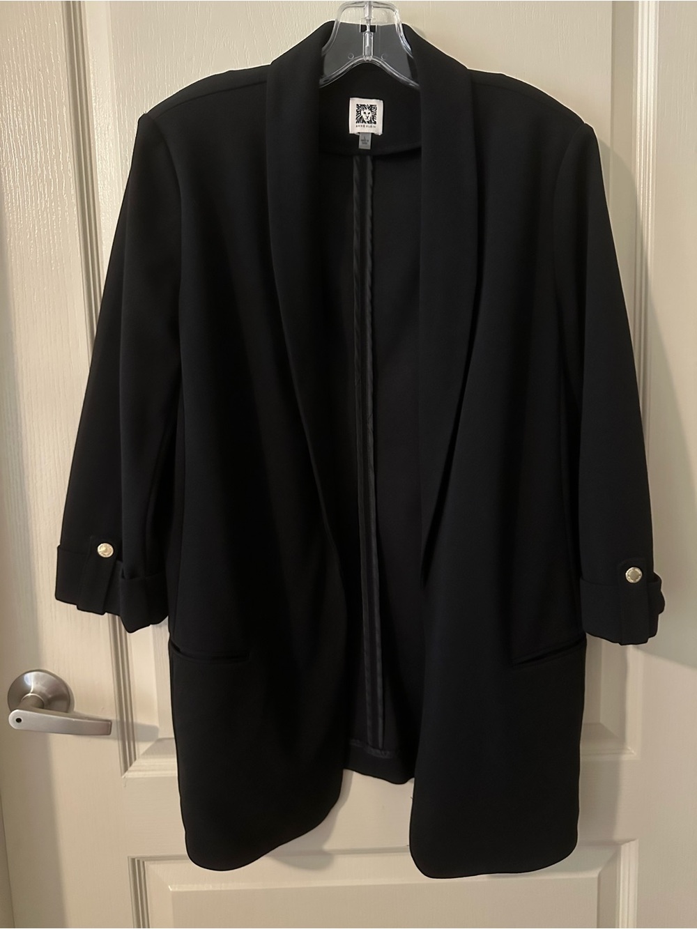 Anne Klein Black Open-Front Shawl Collar Blazer